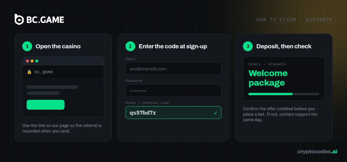How to claim the BC.Game promo code qs57bd7r step by step