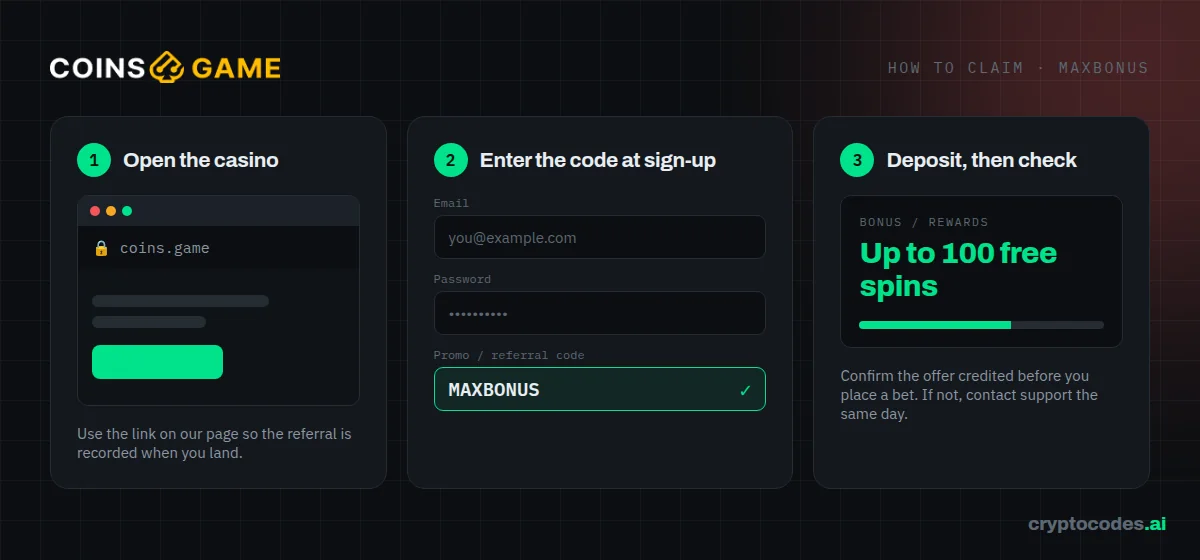 How to claim the Coins.Game promo code MAXBONUS step by step