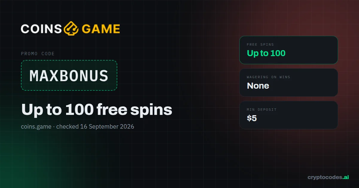 Coins.Game promo code MAXBONUS — Up to 100 free spins