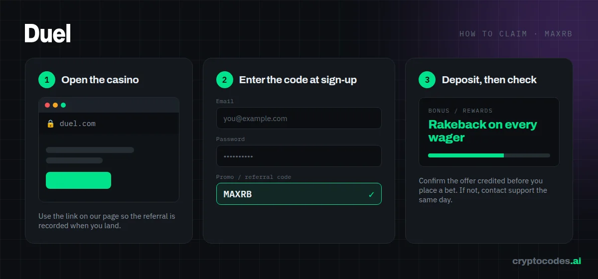 How to claim the Duel promo code MAXRB step by step