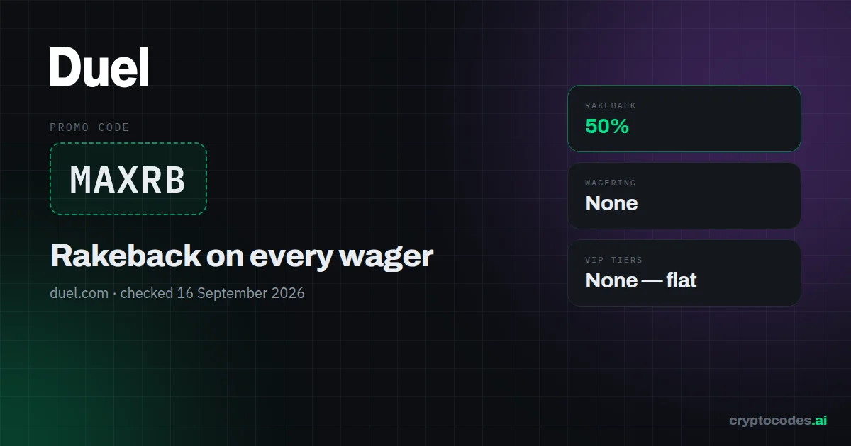 Duel promo code MAXRB — Rakeback on every wager