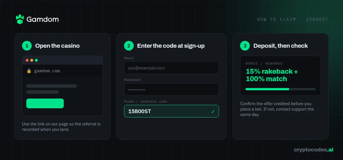 How to claim the Gamdom promo code 15BOOST step by step