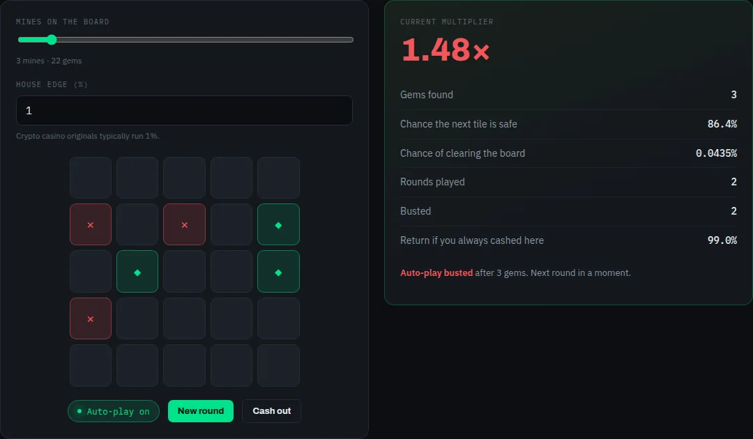 Mines Simulator on cryptocodes.ai — screenshot