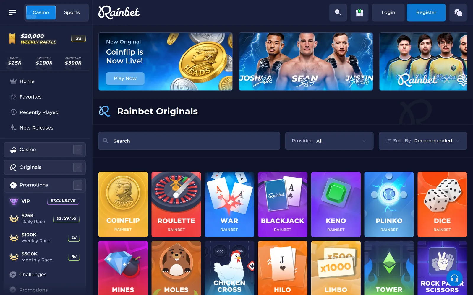 Rainbet Originals — the in-house provably fair games