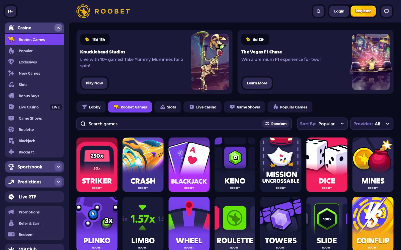 Roobet Originals — the in-house provably fair games