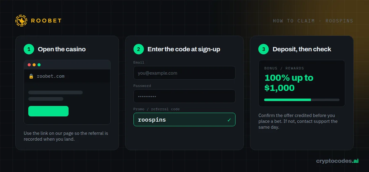 How to claim the Roobet promo code roospins step by step