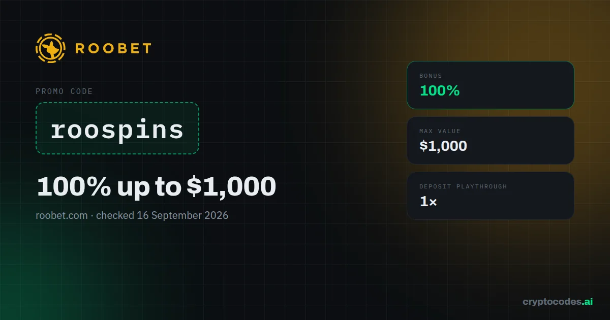 Roobet promo code roospins — 100% up to $1,000