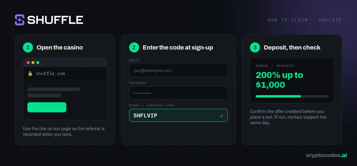 How to claim the Shuffle promo code SHFLVIP step by step