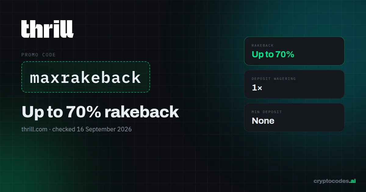 Thrill promo code maxrakeback — Up to 70% rakeback